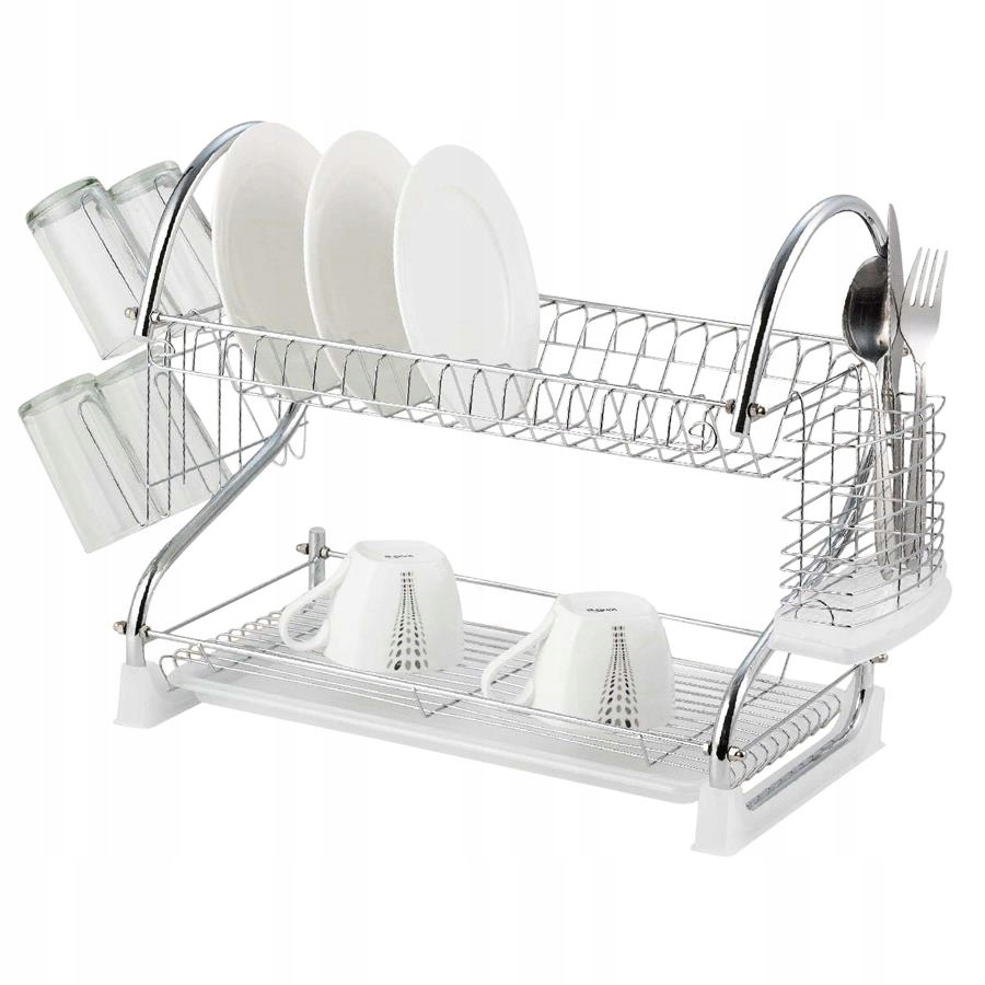 364be9a463dae03948a64cb662fdbd62.jpg SUSZARKA DO NACZYŃ NA NACZYNIA OCIEKACZ SZTUĆCE DWUPOZIOMOWA BIAŁA - obrazek 1