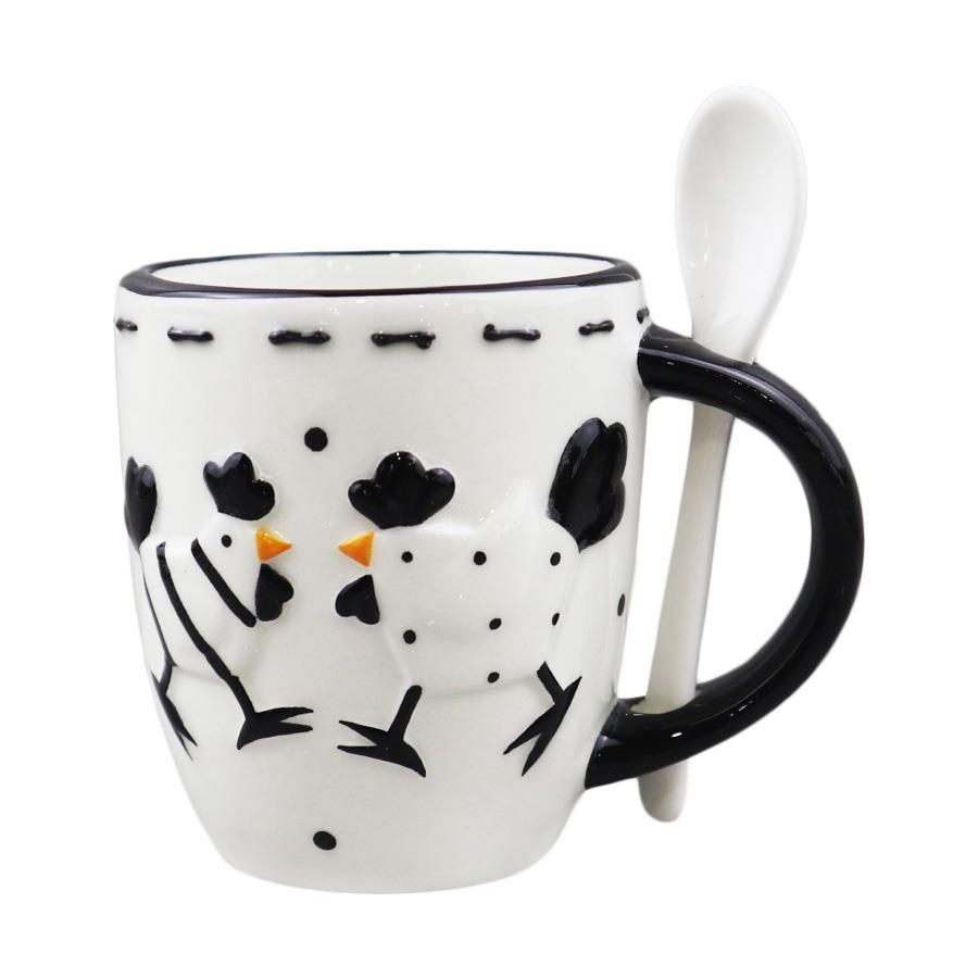 224bf15870f4b9518c26145410ceeadd.jpg KUBEK ODELO Z ŁYŻECZKĄ 320ML KURY CZARNE 1szt. - obrazek 1