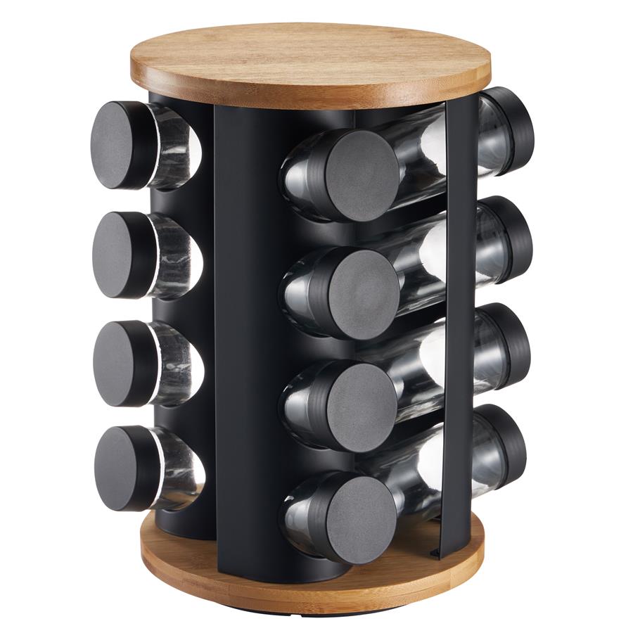 a4966faadd359facaffe64b119150c65.jpg Stojak na przyprawy OLVIO 16 słoików czarny/OD2542 - obrazek 1