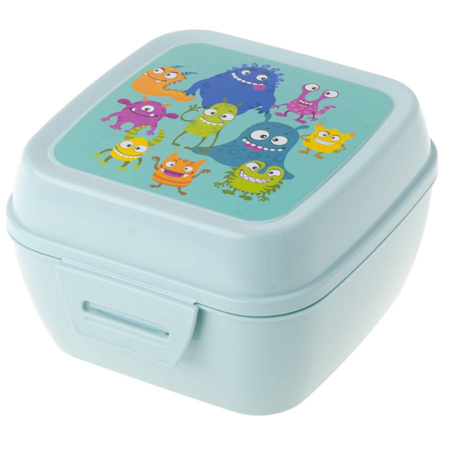 9c257f852b0f73466a439e2c4783998c.jpg ŚNIADANIÓWKA FIFI Z POTWORKAMI MAŁA 12,5x12,5x8CM JASNO NIEBIESKA 1szt. - obrazek 1