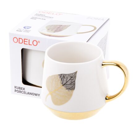 Kubek ODELO SOMA porcelanowy 460ml złoty liść 1szt.