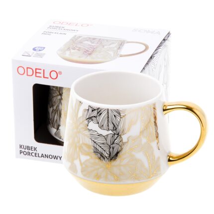 Kubek ODELO SOMA porcelanowy 460ml złote liście 1szt.