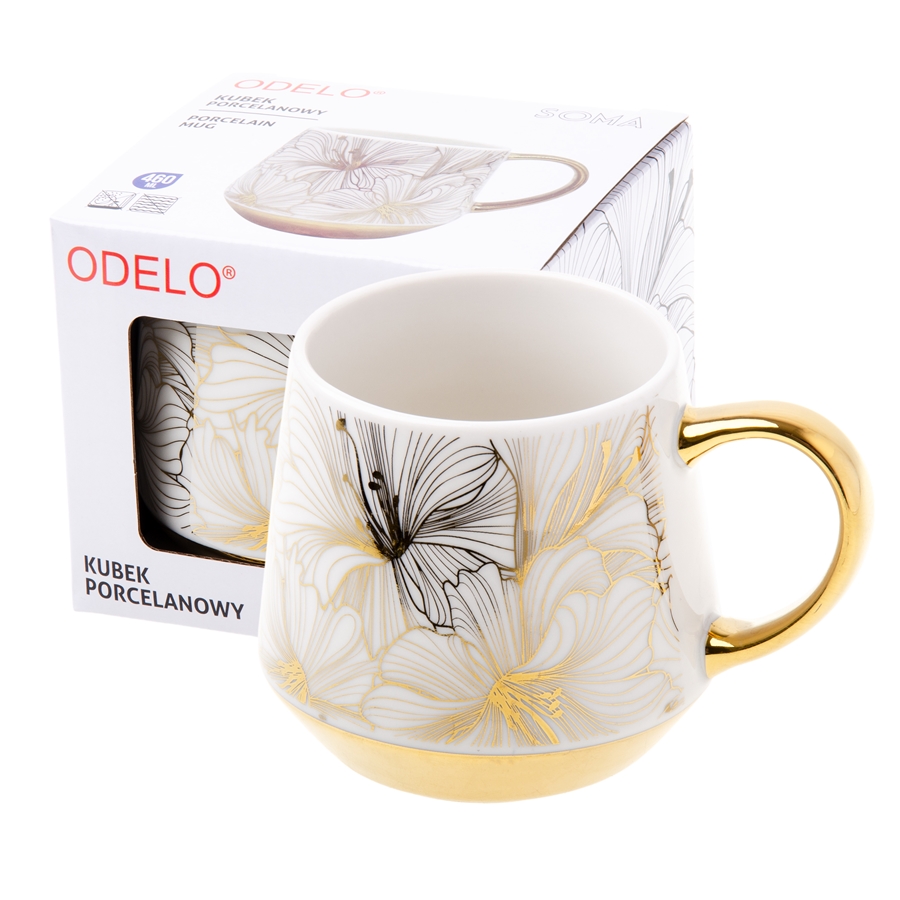 530df7f715ef6950c34bab63ed2df6a2.jpg KUBEK PORCELANOWY SOMA ODELO 460ML KWIAT ZŁOTE AKCENTY 1szt. - obrazek 1