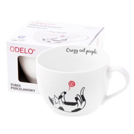 Kubek ODELO RENE porcelanowy 500ml kot z piłką 1szt.