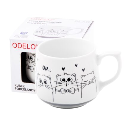 Kubek ODELO BLAN porcelanowy szare koty 480ml 1szt.