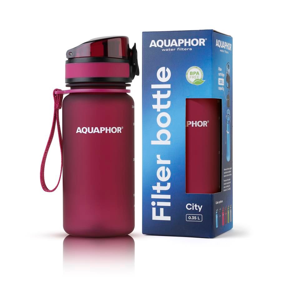 Butelka filtrująca AQUAPHOR CITY 350 ml bordowa — produkt i wyposażenie — zdjęcie 1