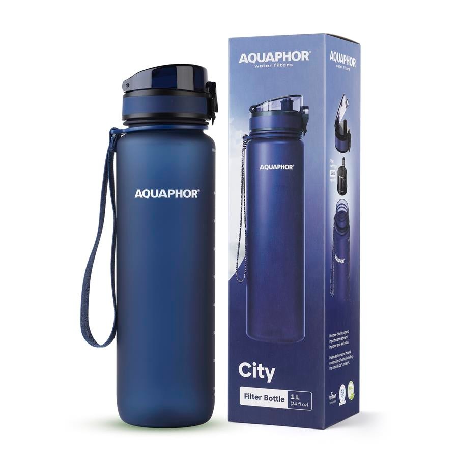 Butelka filtrująca AQUAPHOR CITY 1000 ml granatowa — produkt i wyposażenie — zdjęcie 1