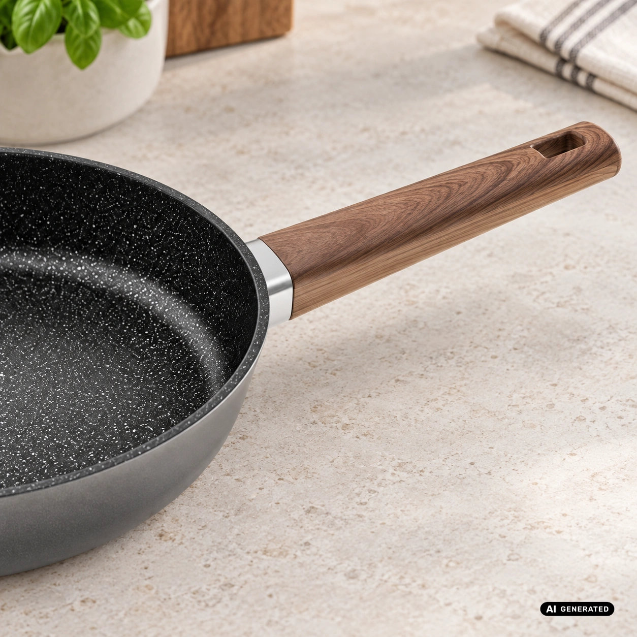 Patelnia ODELO CHAMPION 22 cm Greblon C3 indukcja — zbliżenie produktu, aranżacja AI — zdjęcie 5, aranżacja AI