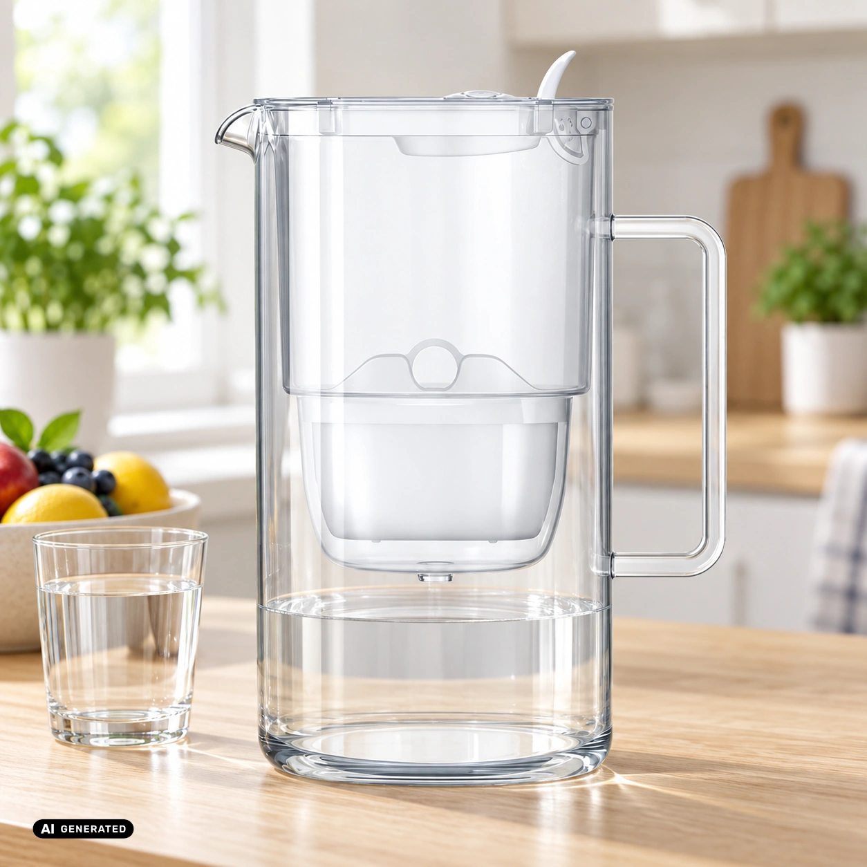 Dzbanek AQUAPHOR GLASS 2,5 L biały + 1 wkład — aranżacja AI — zdjęcie 2, aranżacja AI