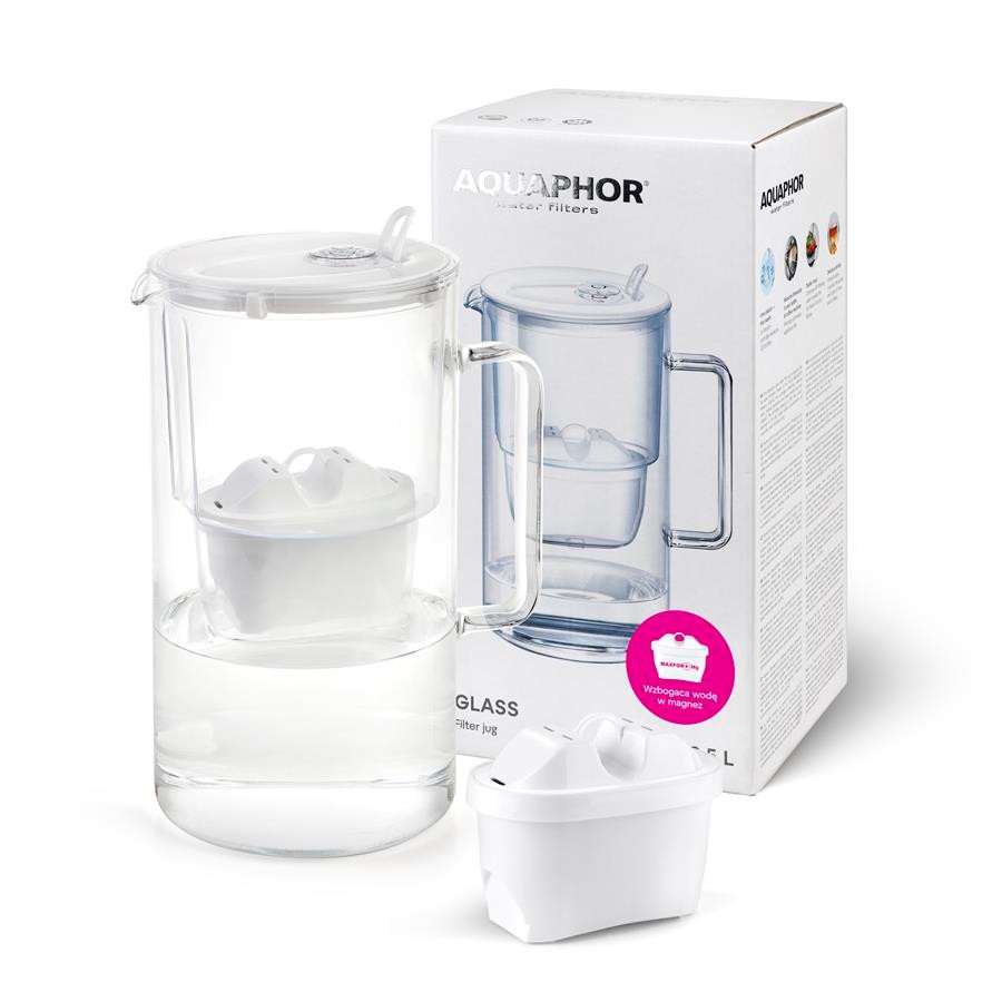 Dzbanek AQUAPHOR GLASS 2,5 L biały + 1 wkład — produkt i wyposażenie — zdjęcie 1