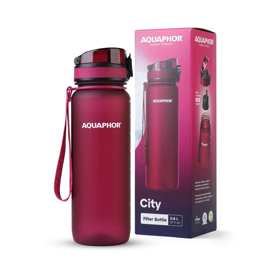 Butelka filtrująca AQUAPHOR CITY 800 ml bordowa — produkt i wyposażenie — zdjęcie 1