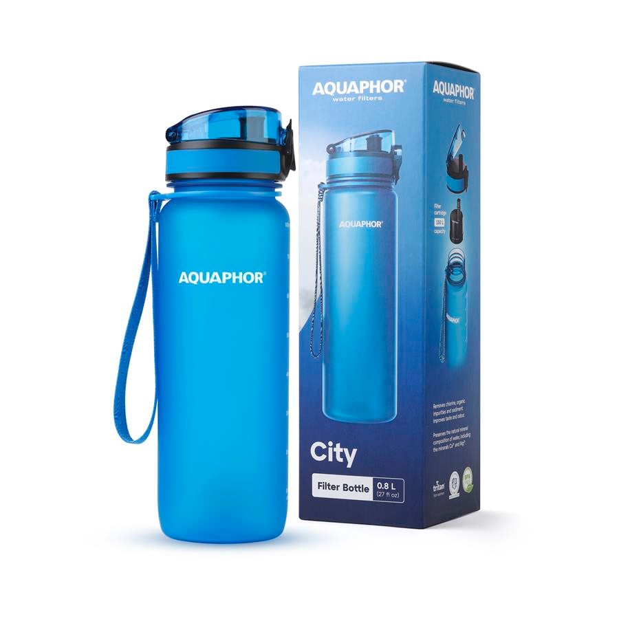 Butelka filtrująca AQUAPHOR CITY 800 ml niebieska — produkt i wyposażenie — zdjęcie 1