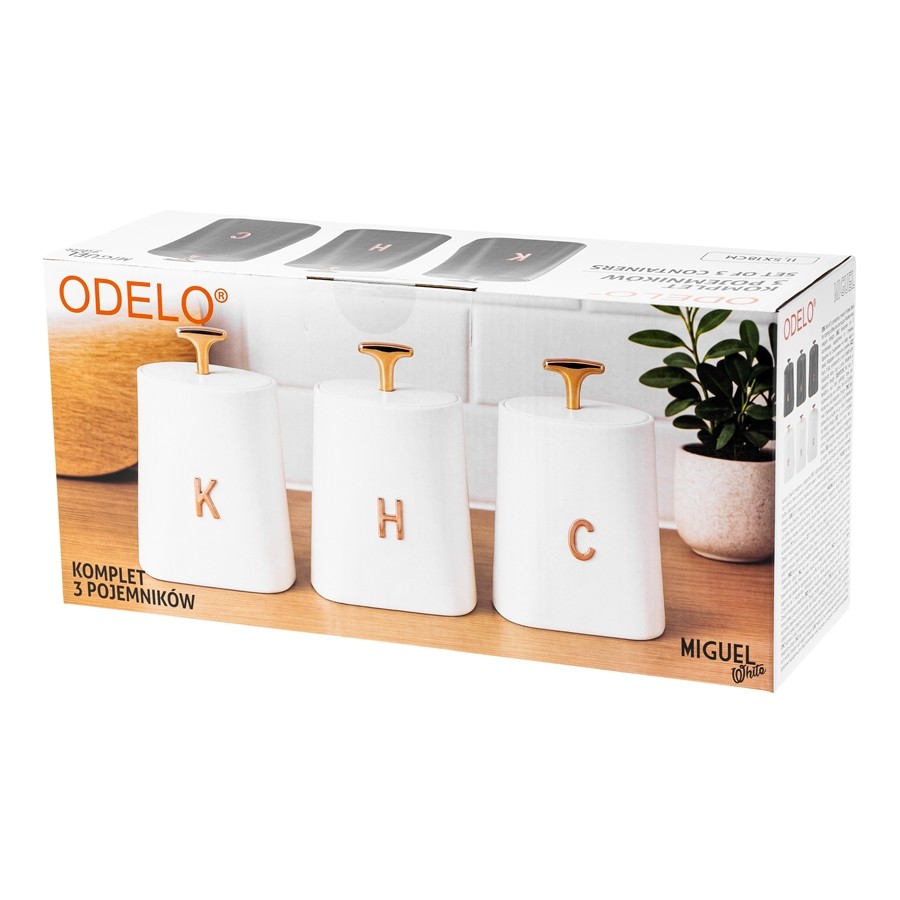Pojemniki kawa herbata cukier ODELO MIGUEL białe 3 szt. — opakowanie produktu — zdjęcie 6