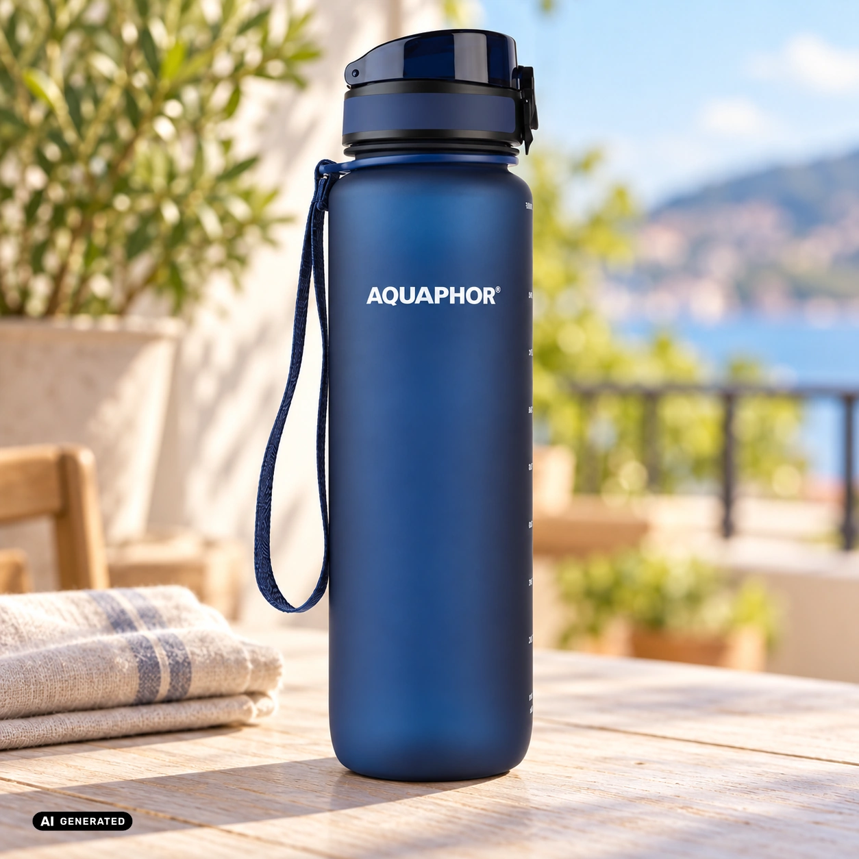 Butelka filtrująca AQUAPHOR CITY 1000 ml granatowa — aranżacja AI — zdjęcie 2, aranżacja AI