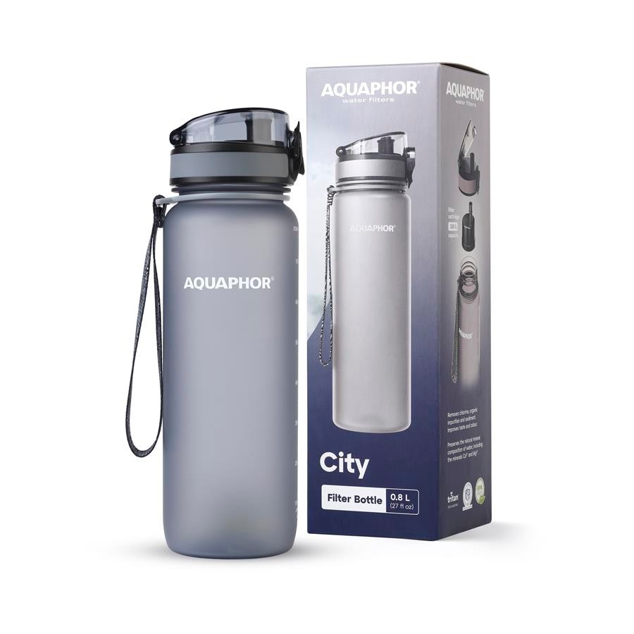 Butelka filtrująca AQUAPHOR CITY 800 ml szara — produkt i wyposażenie — zdjęcie 1