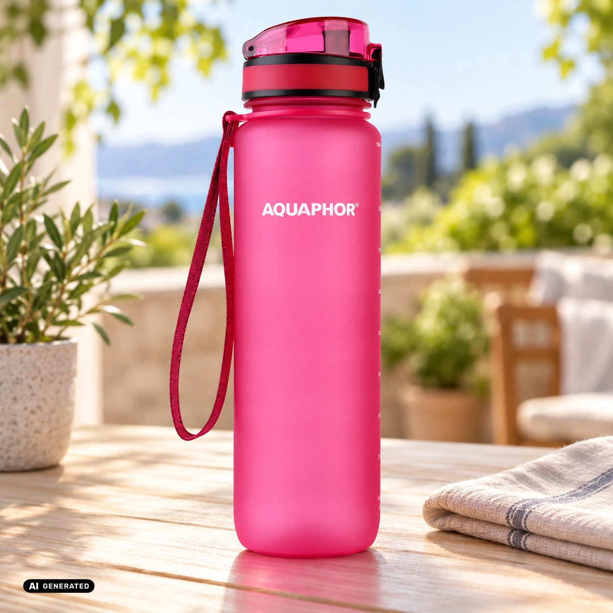 Butelka filtrująca AQUAPHOR CITY 1000 ml różowa — aranżacja AI — zdjęcie 2, aranżacja AI