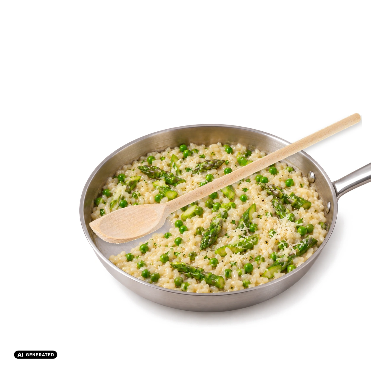 Łyżka drewniana 30 cm w aranżacji z risotto – fotomontaż z dodatkami AI — zdjęcie 1, aranżacja AI